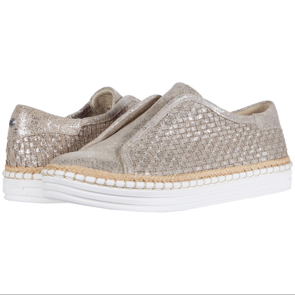 J/Slides Kayla Gold Brushed Suede Leather Sneaker Shoes